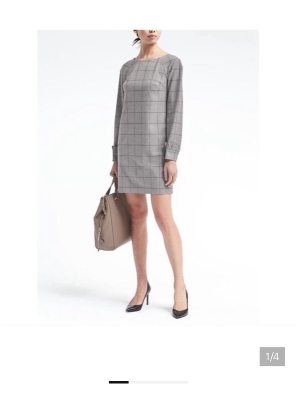 Banana Republic Gray Plaid Long-Sleeve Shift Dress